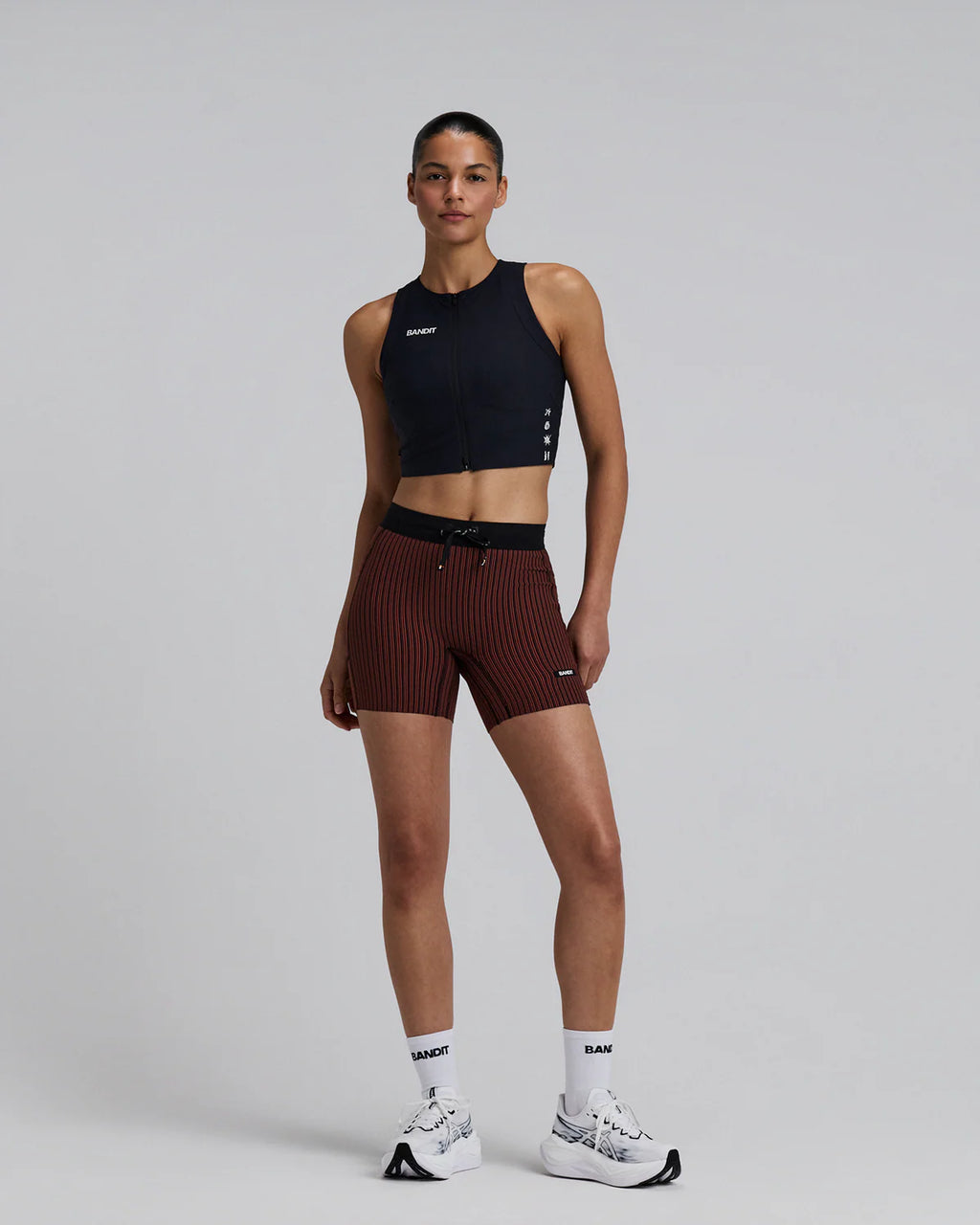 Bandit Running Women's Striped Cadence™ 5" Compression Shorts - Mahogany / Black