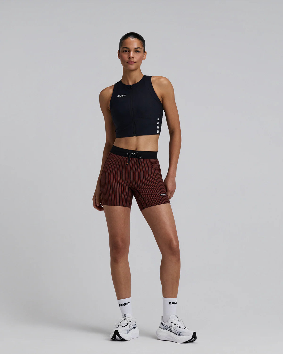 Bandit Running Women's Striped Cadence™ 5" Compression Shorts - Mahogany / Black