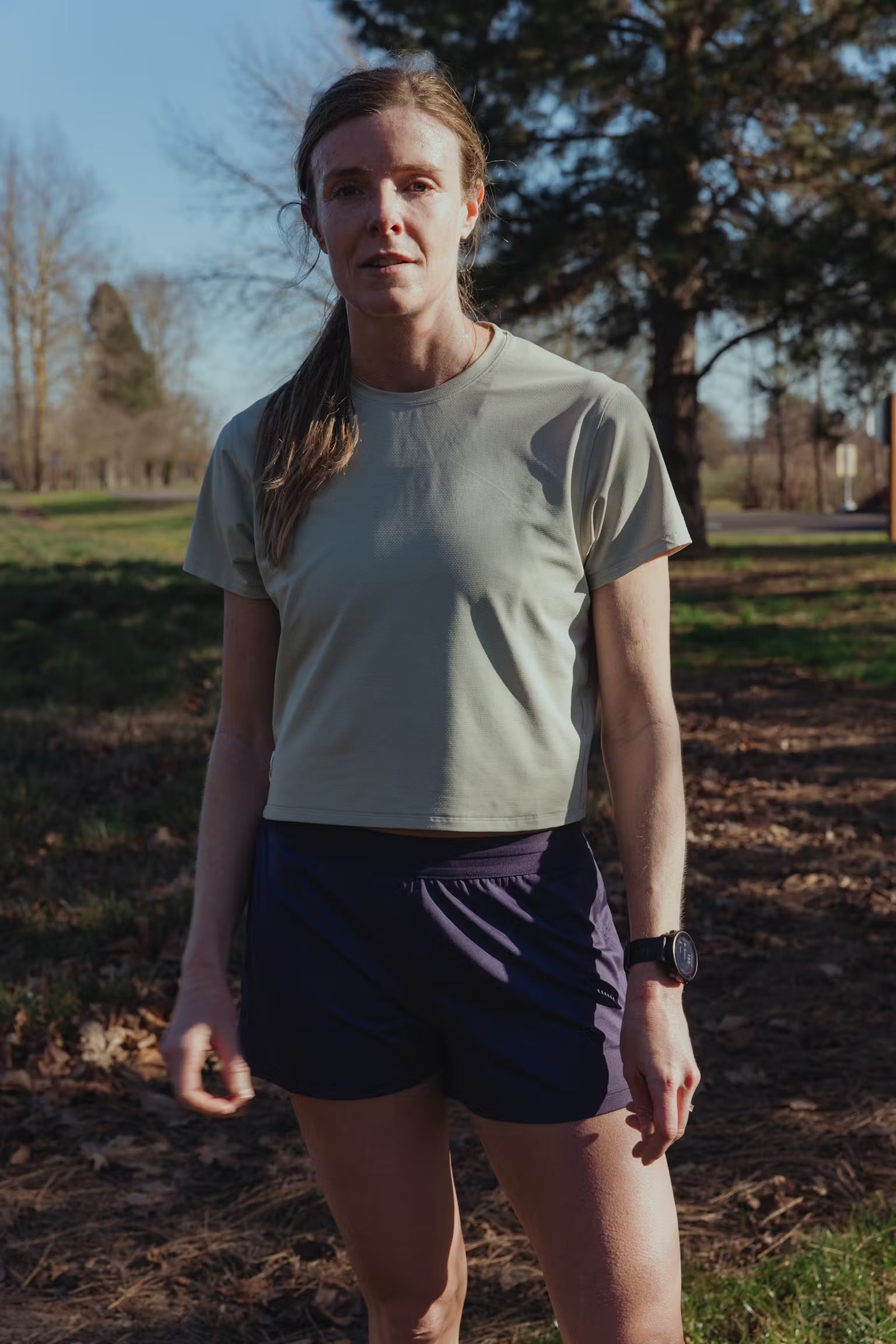 Tracksmith Women's Session Crop Tee - Moss Gray