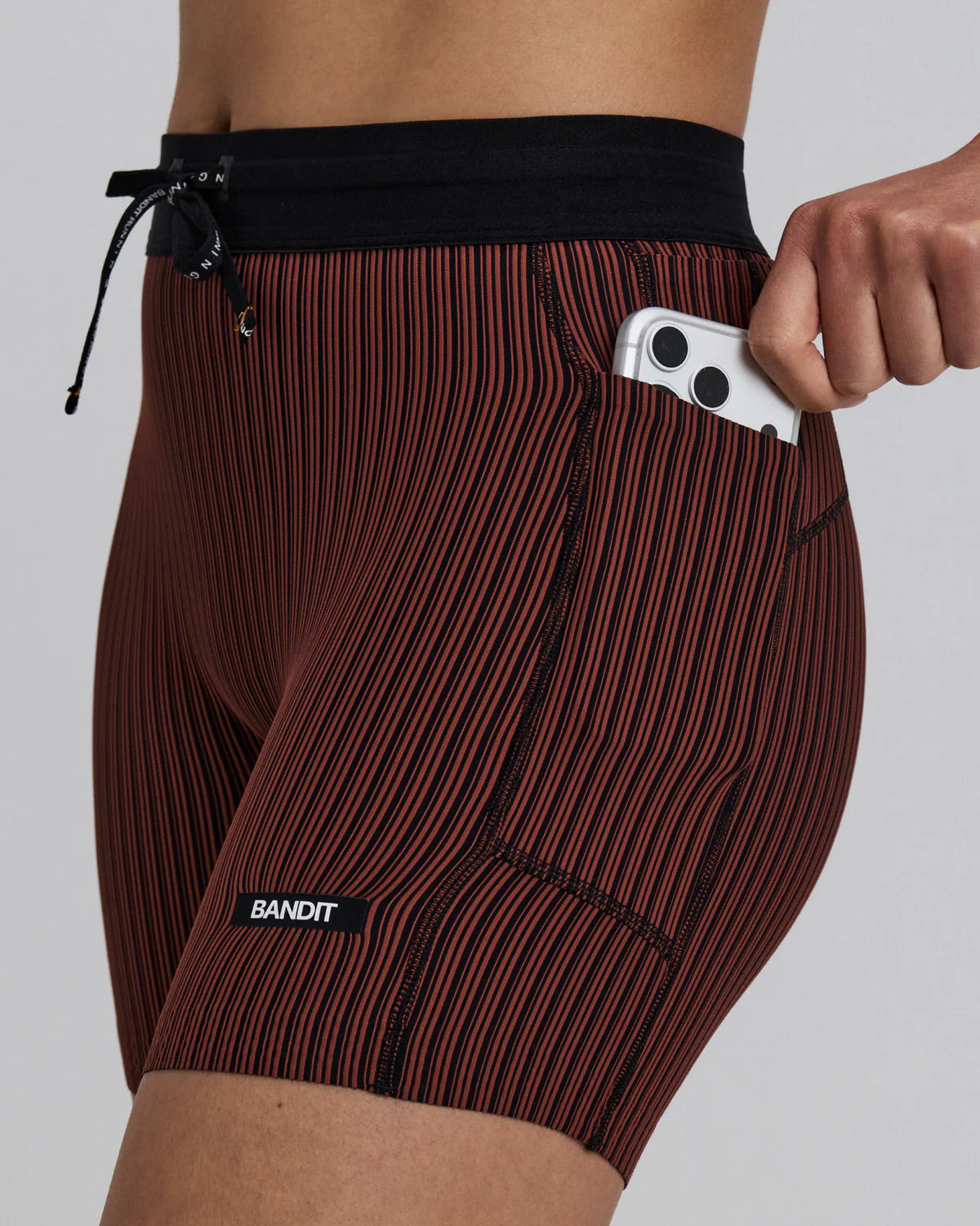 Bandit Running Women's Striped Cadence™ 5" Compression Shorts - Mahogany / Black