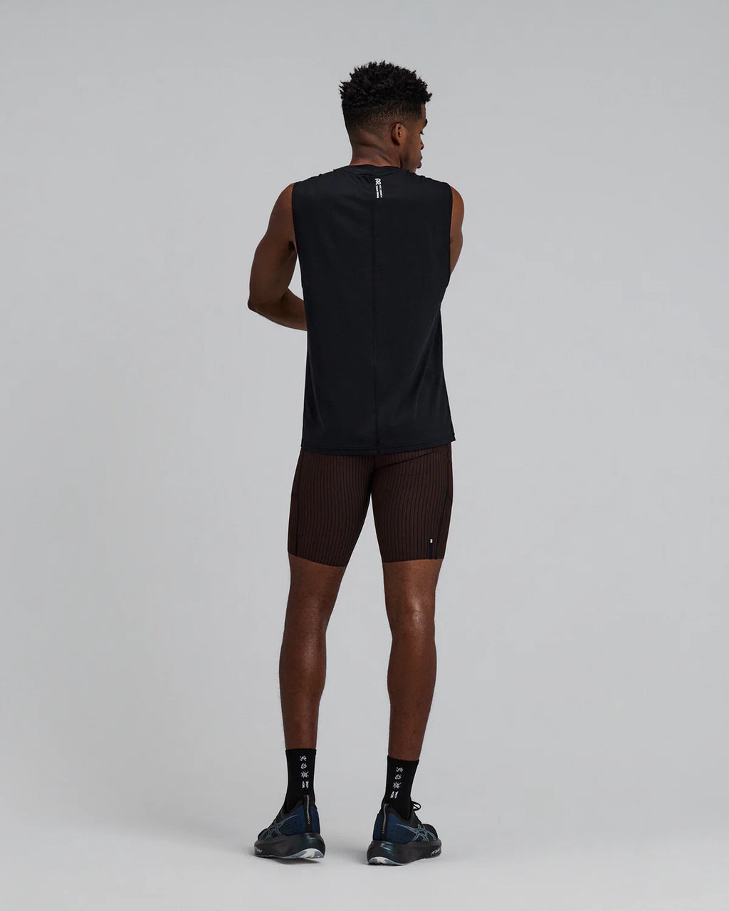 Bandit Running Men's Striped Cadence™ 7 Pocket Lined Half Tights - Cacao / Black