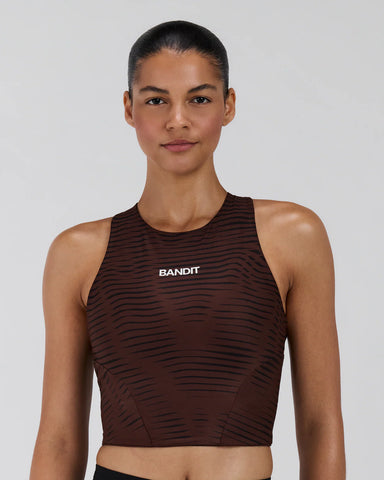 Bandit Running Women's Stamina™ Race Crop - Organic Stripe Cacao