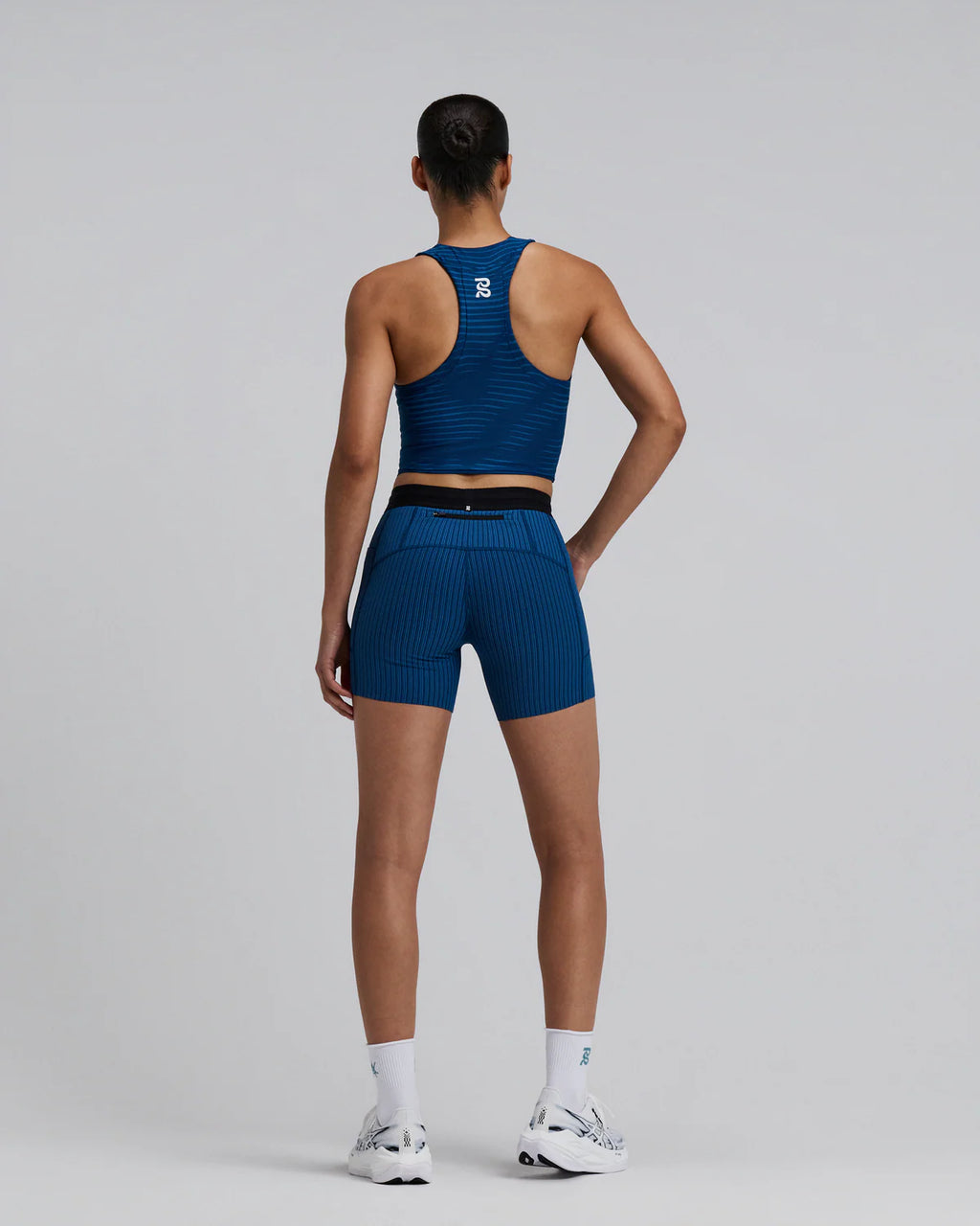 Bandit Running Women's Stamina™ Race Crop - Organic Stripe Ink Blue