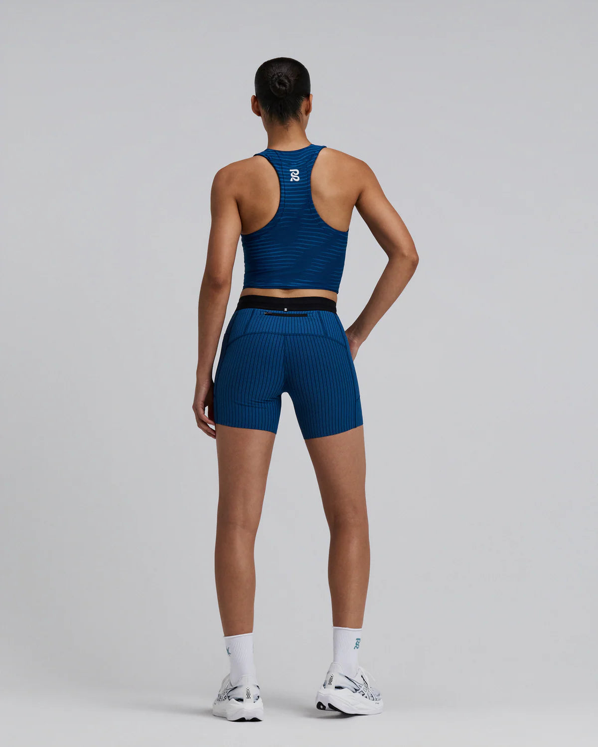 Bandit Running Women's Stamina™ Race Crop - Organic Stripe Ink Blue