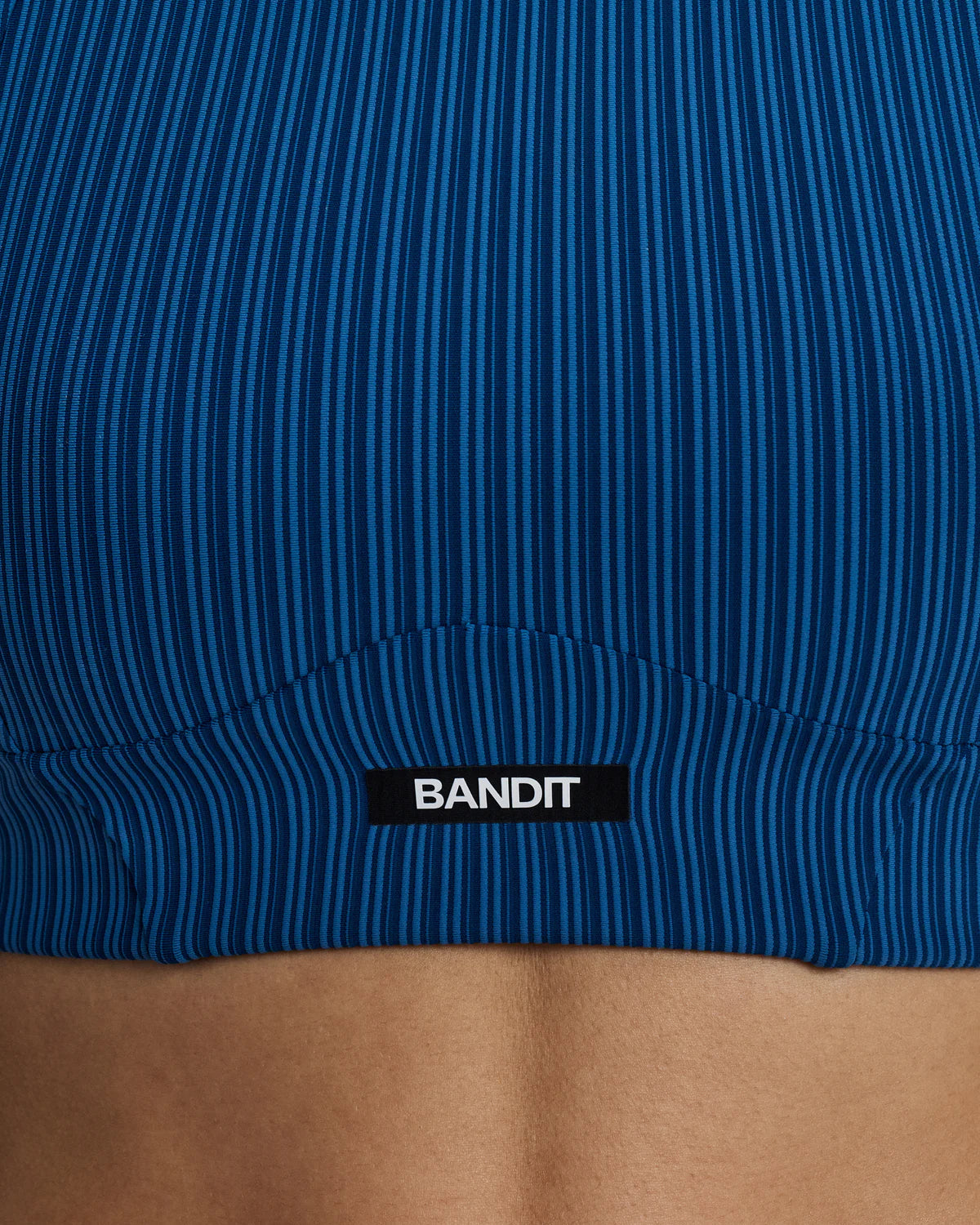 Bandit Running Women's Striped Cadence™ Longline Bra - Ink Blue / Aegean