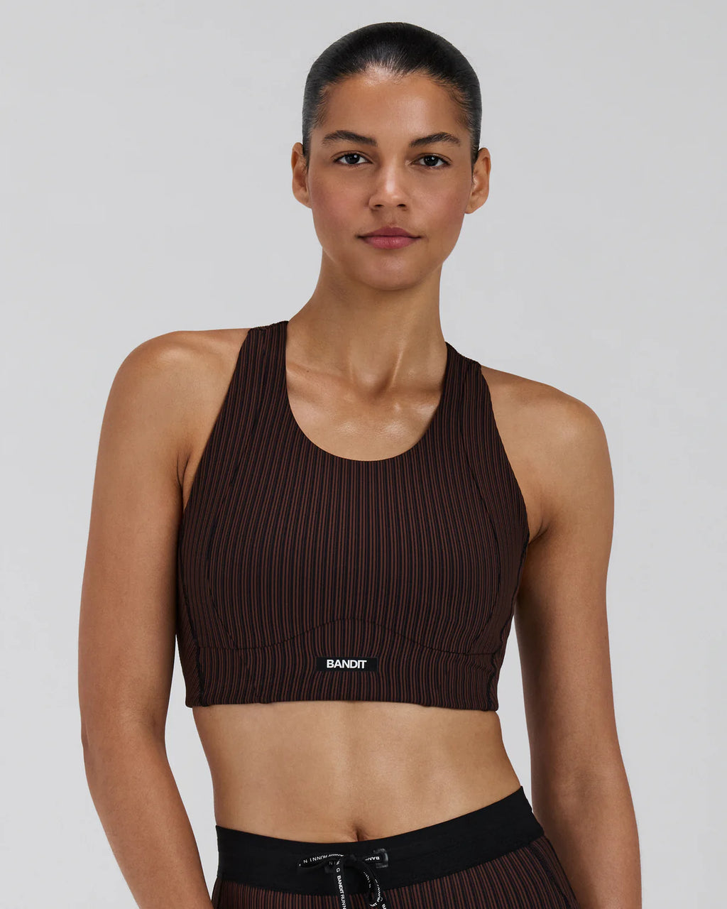 Bandit Running Women's Striped Cadence™ Longline Bra - Cacao / Black