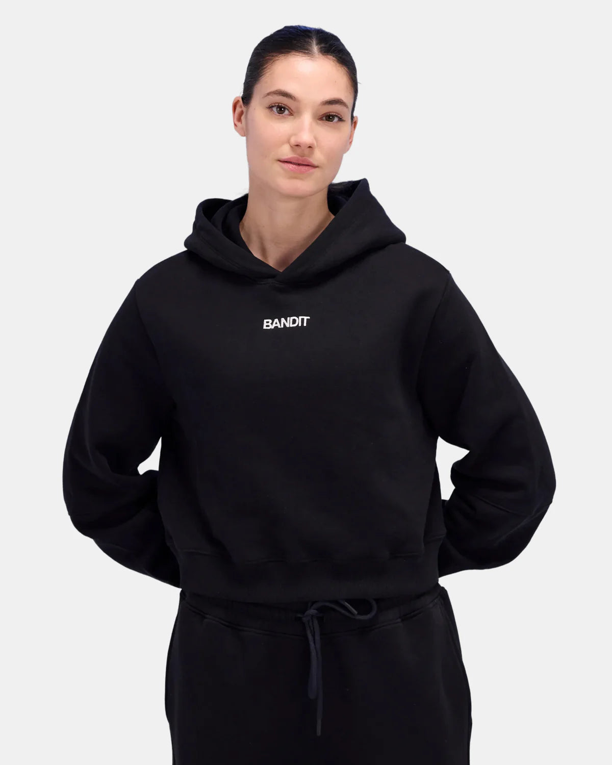 Bandit Running Cotton Fleece Women's Cropped Hoodie - Black