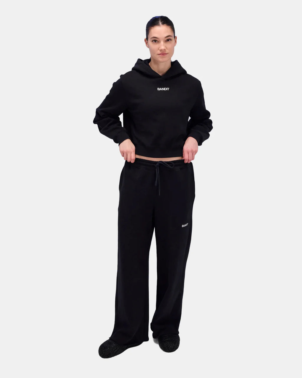 Bandit Running Cotton Fleece Women's Cropped Hoodie - Black