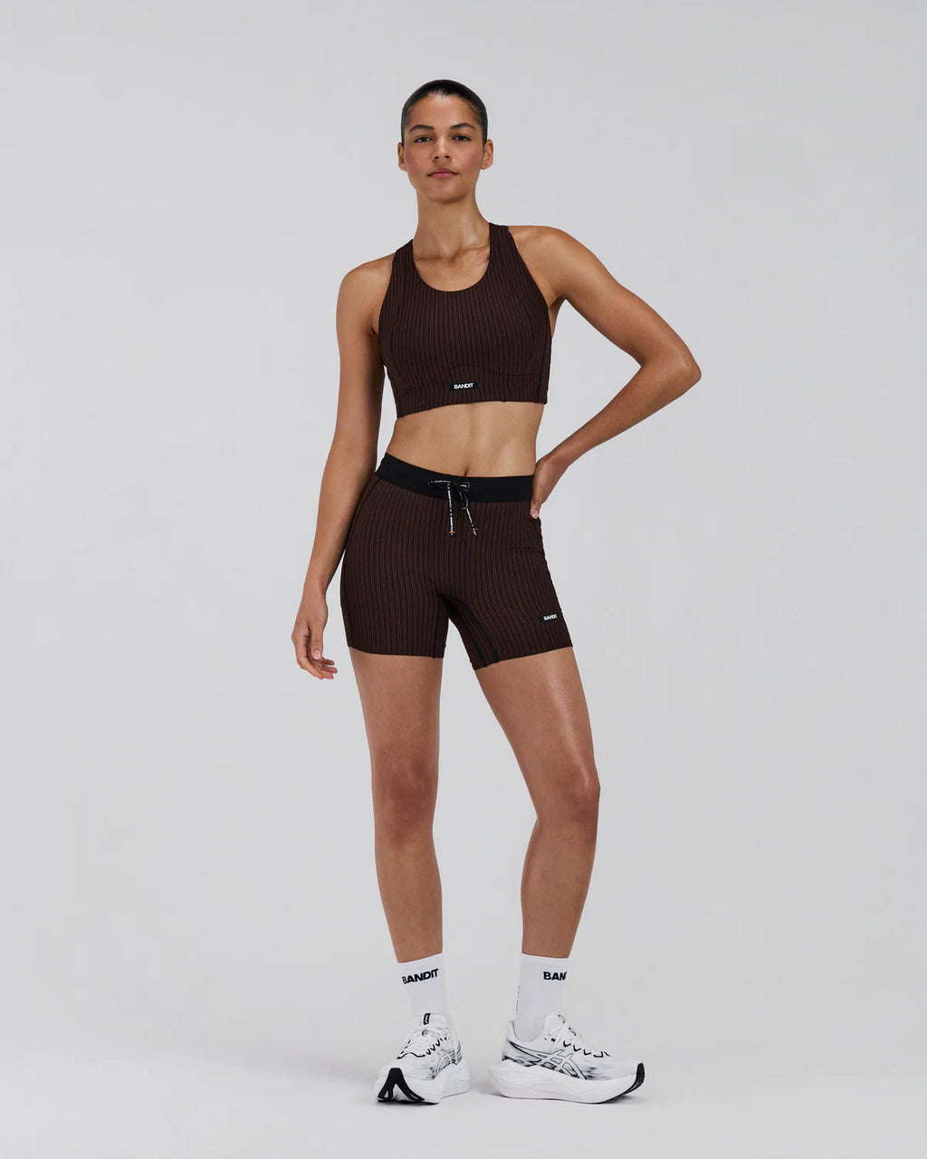 Bandit Running Women's Striped Cadence™ Longline Bra - Cacao / Black
