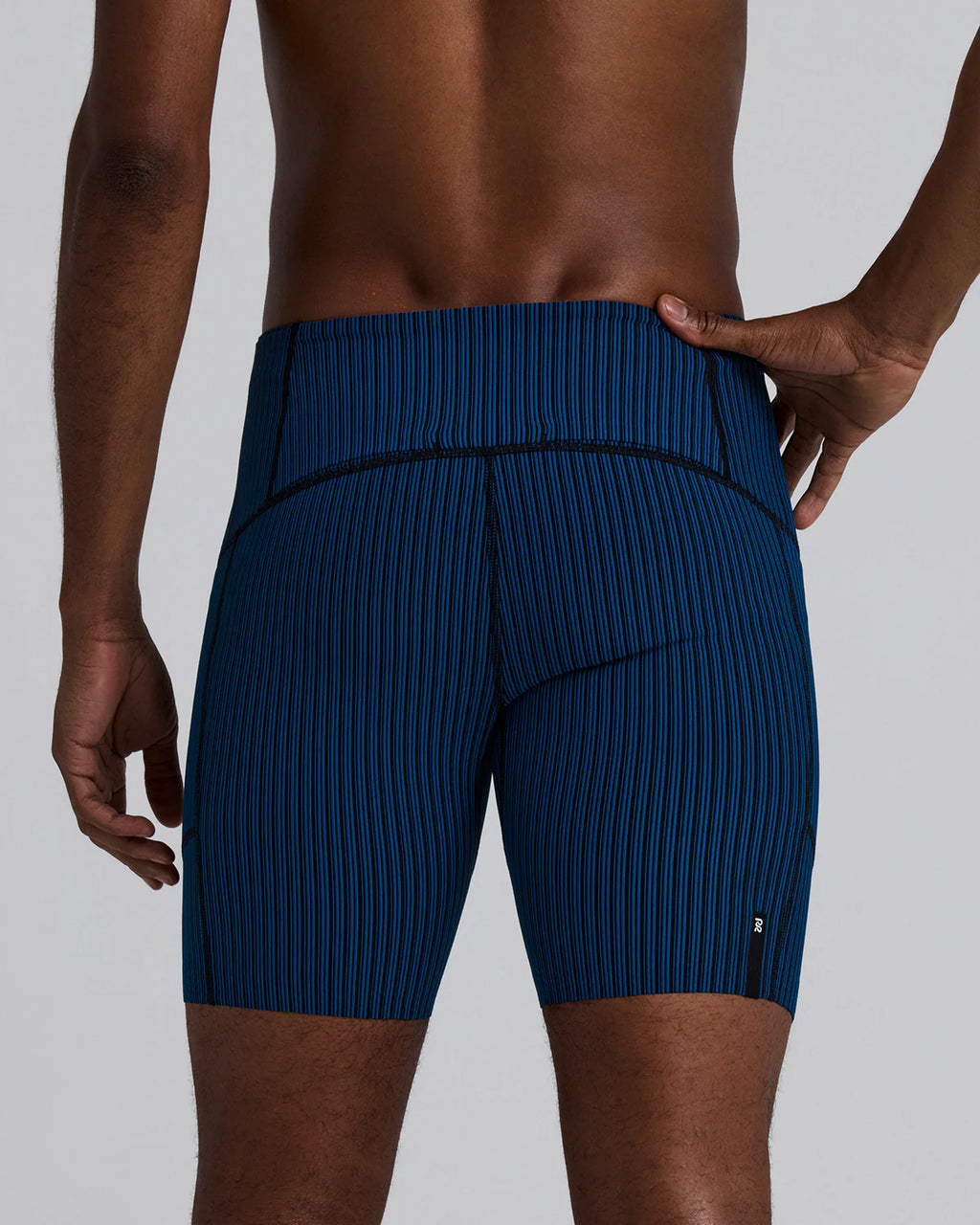 Bandit Running Men's Striped Cadence™ 7 Pocket Lined Quarter Tights - Ink Blue / Black