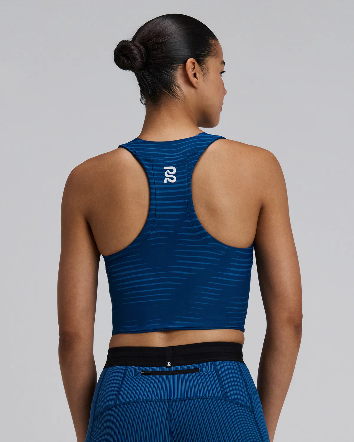 Bandit Running Women's Stamina™ Race Crop - Organic Stripe Ink Blue