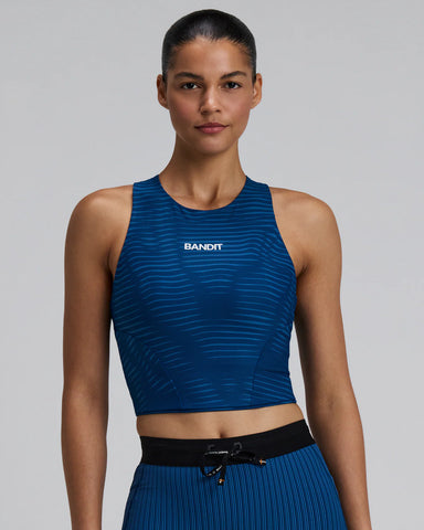 Bandit Running Women's Stamina™ Race Crop - Organic Stripe Ink Blue