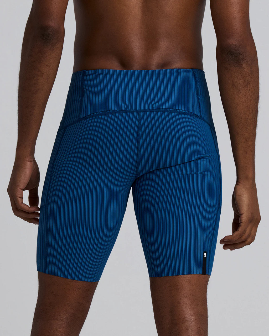 Bandit Running Men's Striped Cadence™ 7 Pocket Lined Half Tights - Ink Blue / Aegean