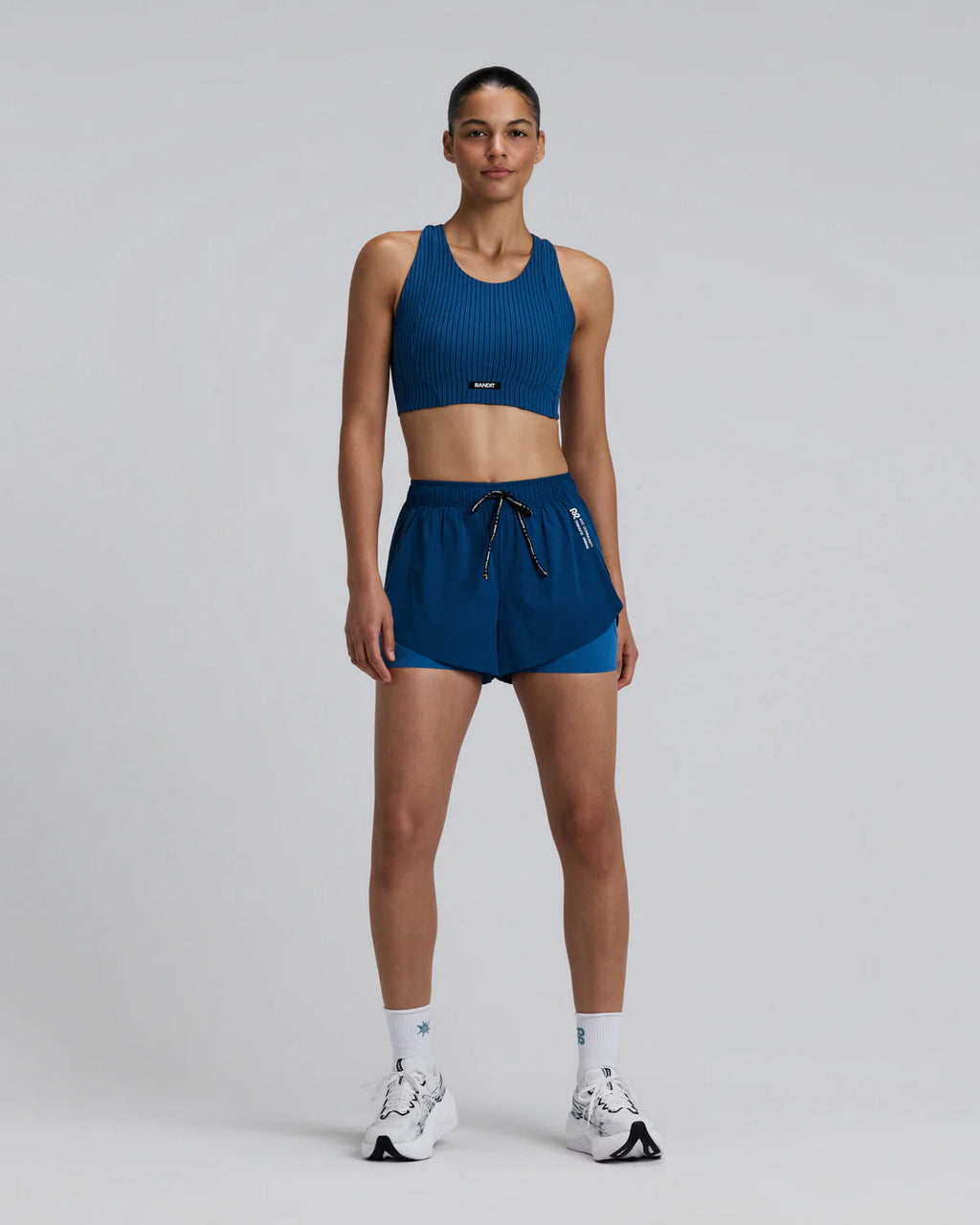 Bandit Running Women's Striped Cadence™ Longline Bra - Ink Blue / Aegean