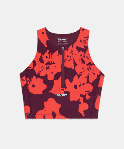 Bandit Running Cadence™ Zip Front Race Crop - Fleura, Fig / Intense Red