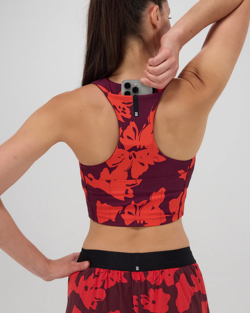 Bandit Running Cadence™ Zip Front Race Crop - Fleura, Fig / Intense Red
