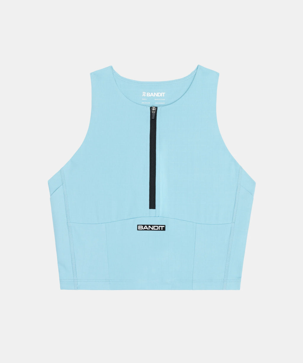Bandit Running Gridlock™ Zip Front Race Crop - Vintage Blue