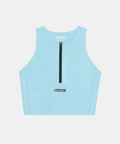 Bandit Running Gridlock™ Zip Front Race Crop - Vintage Blue