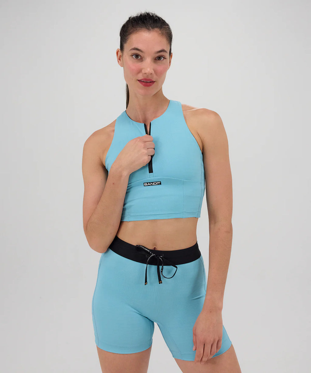 Bandit Running Gridlock™ Zip Front Race Crop - Vintage Blue