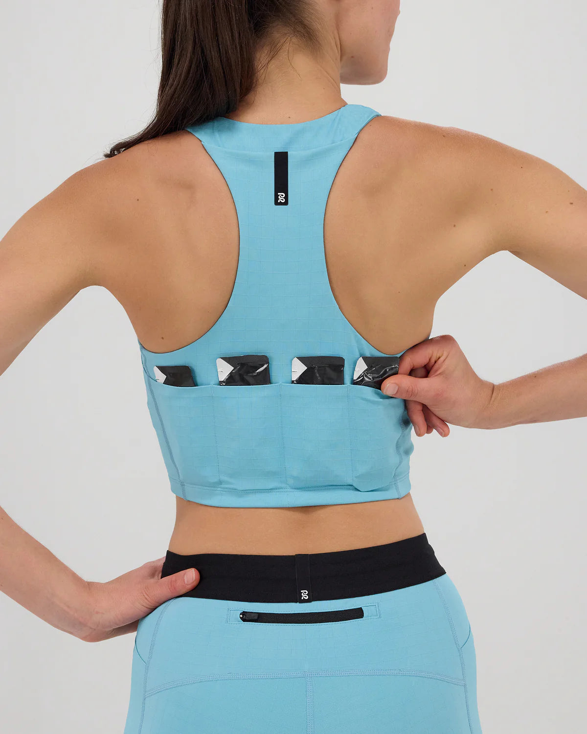 Bandit Running Gridlock™ Zip Front Race Crop - Vintage Blue