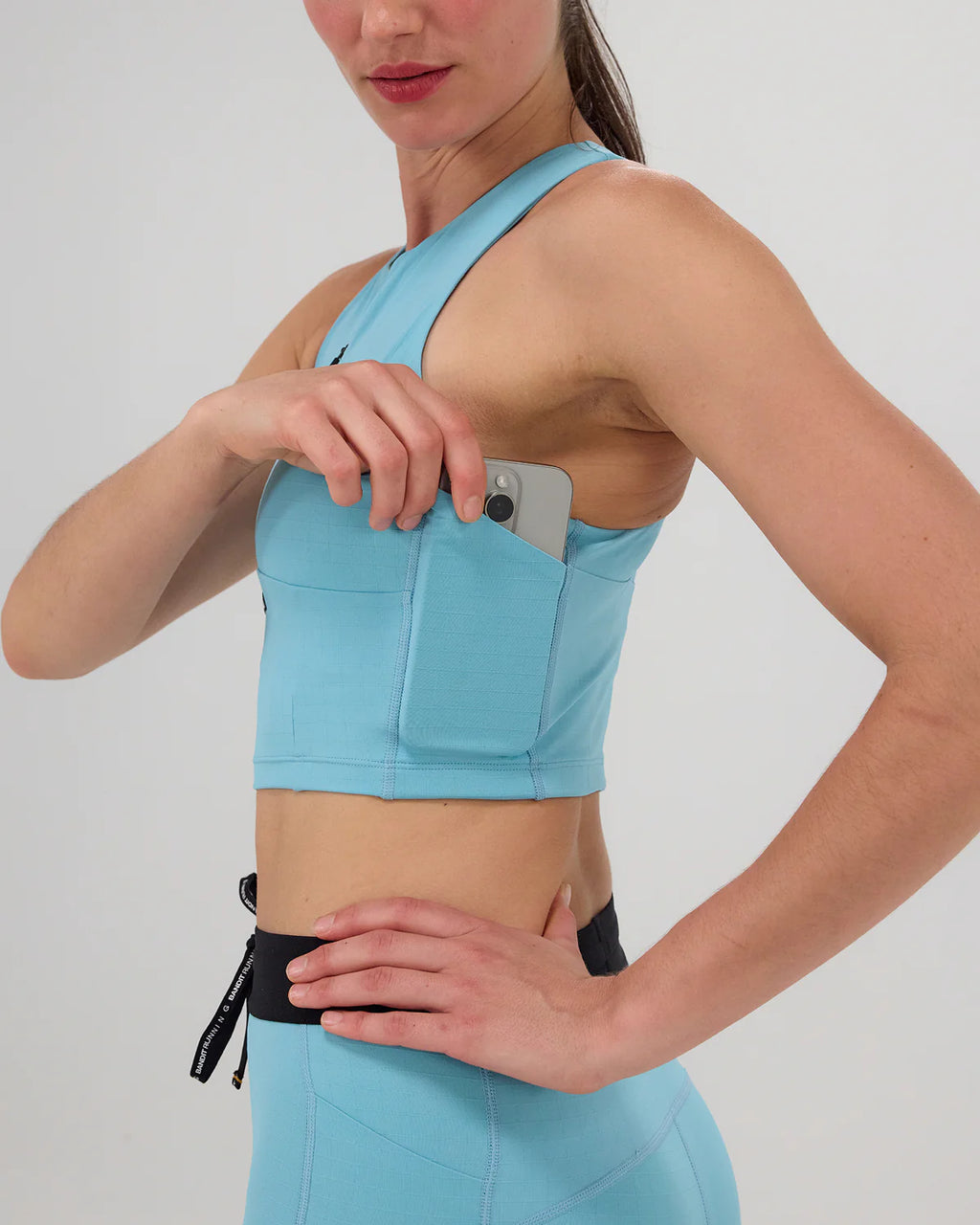 Bandit Running Gridlock™ Zip Front Race Crop - Vintage Blue