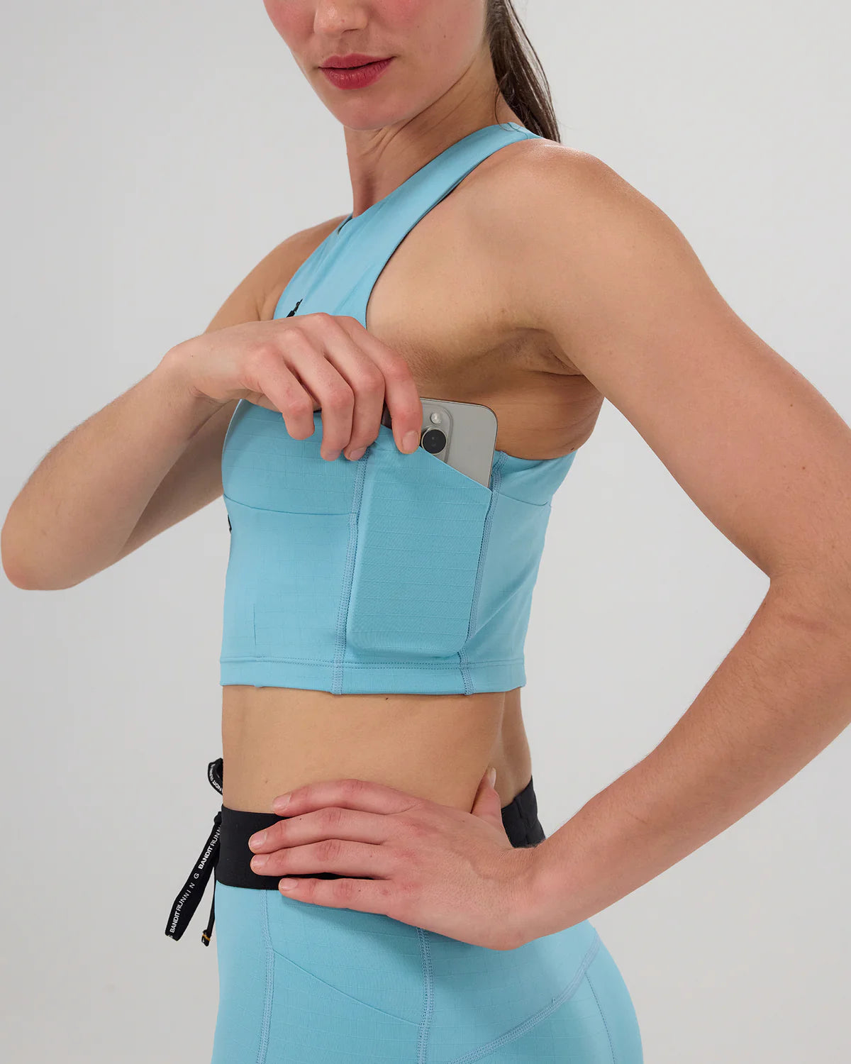 Bandit Running Gridlock™ Zip Front Race Crop - Vintage Blue