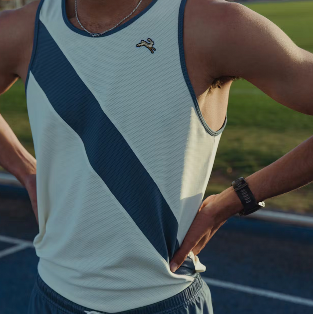 Tracksmith Men's Van Cortlandt Singlet -IVORY/BERING SEA