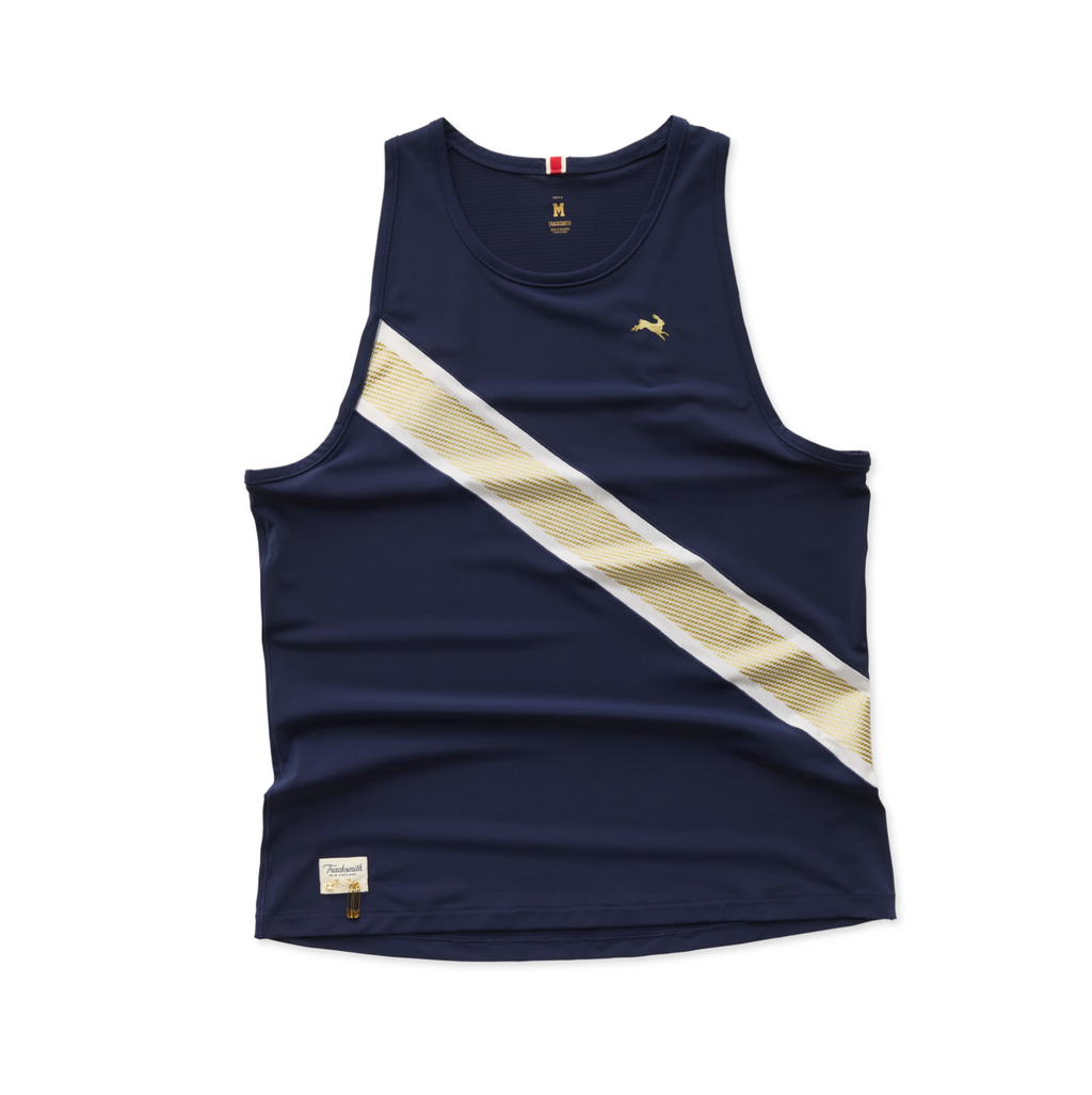 Tracksmith Men's Strata Singlet - Navy/Ivory/Gold