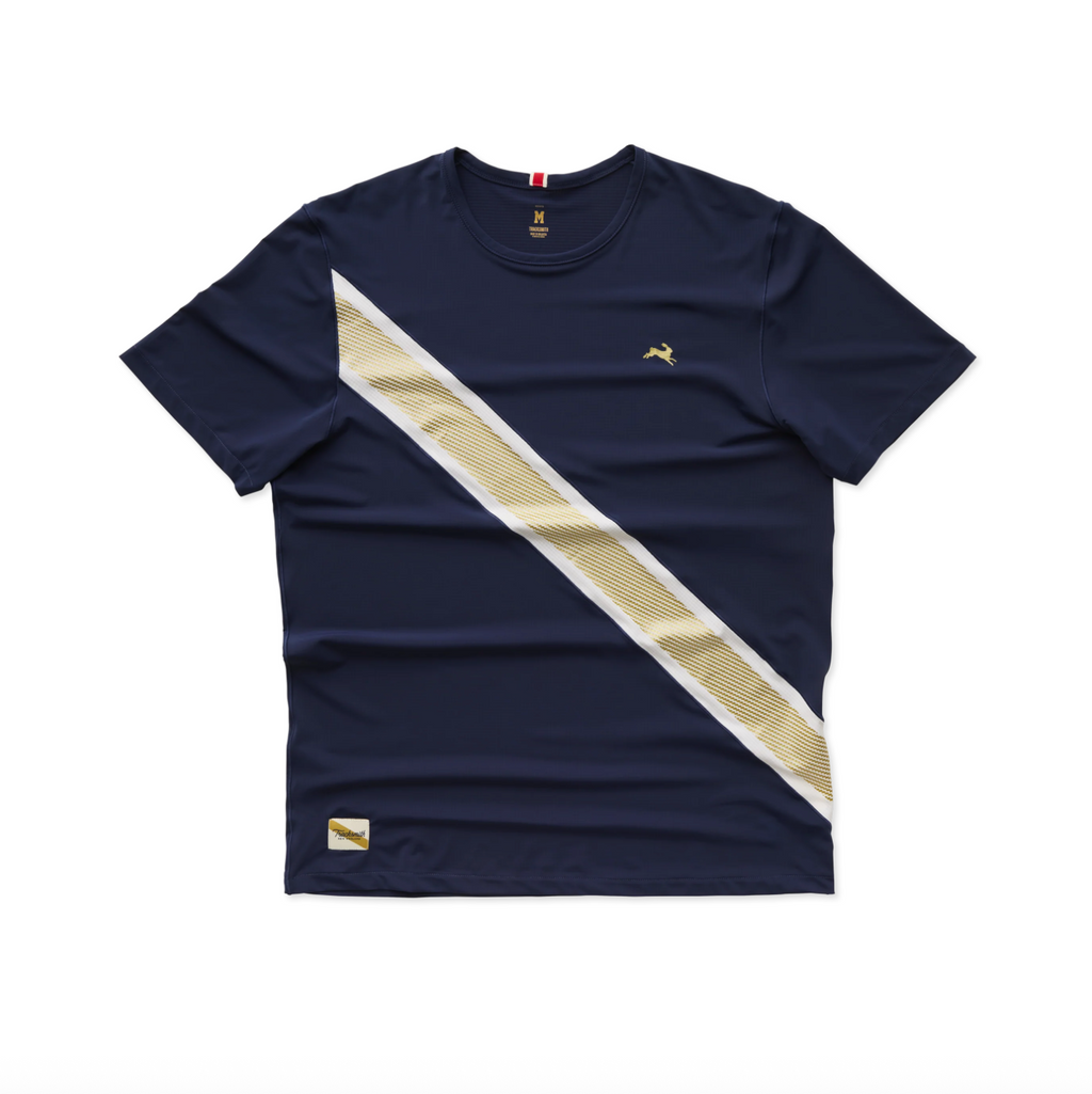 Tracksmith Men's Strata Tee - Navy/Ivory/Gold