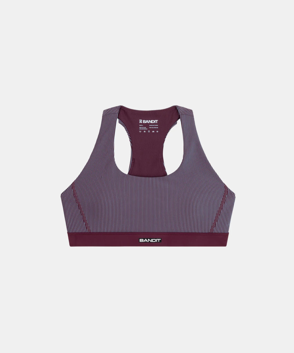 Bandit Running Striped Cadence™ Scoop Neck Run Bra - Fig / Vintage Blue