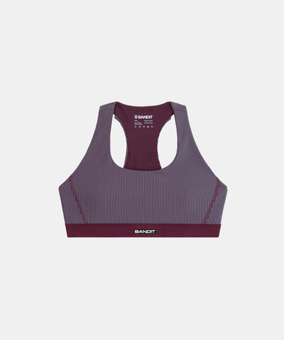 Bandit Running Striped Cadence™ Scoop Neck Run Bra - Fig / Vintage Blue