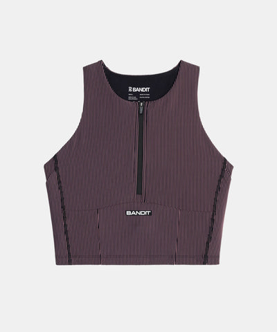 Bandit Running Striped Cadence™ Zip Front Race Crop - Black / Mauve