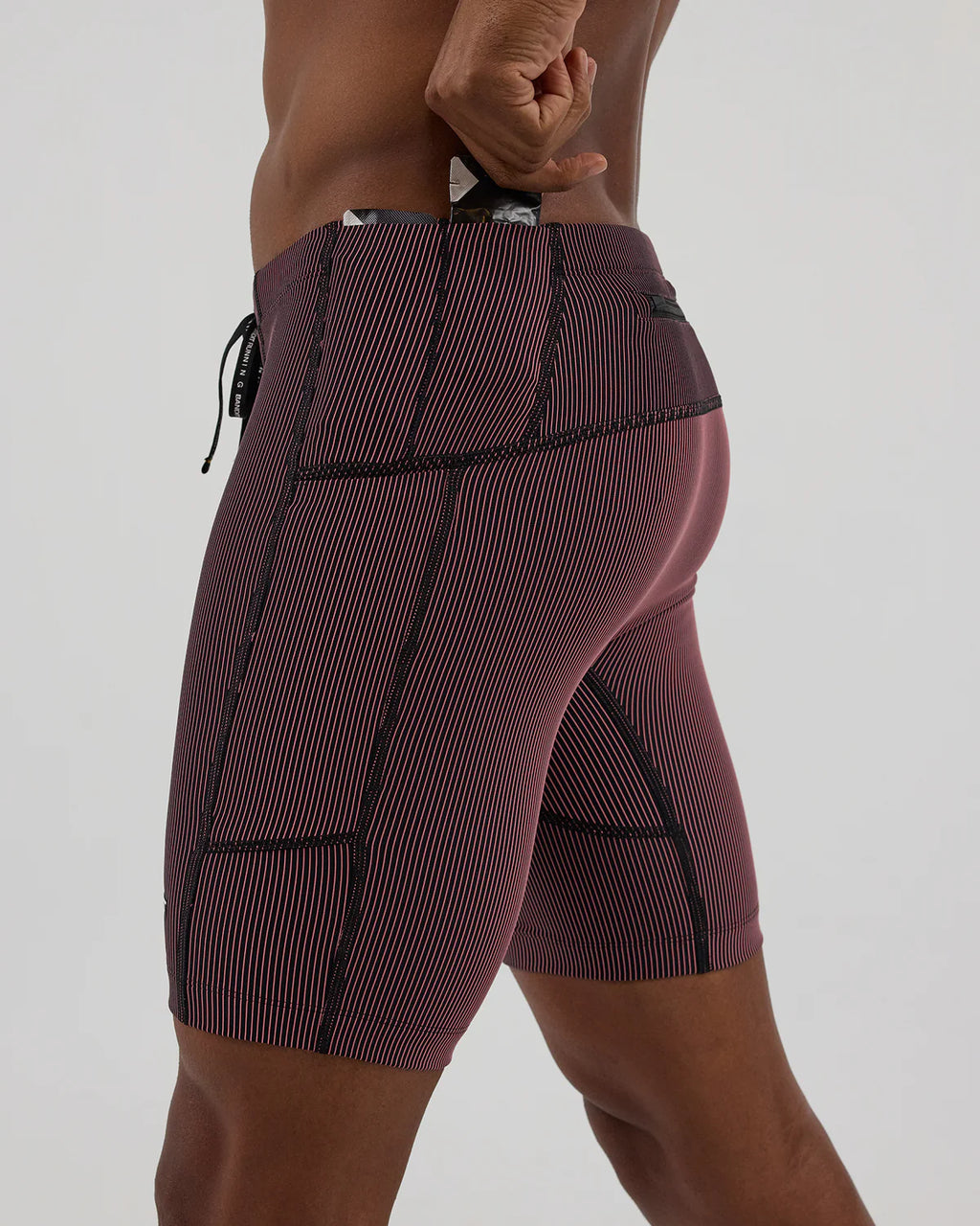 Bandit Running Striped Cadence™ 7 Pocket Half Tights - Black / Mauve