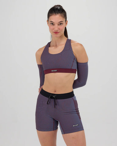 Bandit Running Striped Cadence™ Scoop Neck Run Bra - Fig / Vintage Blue hover