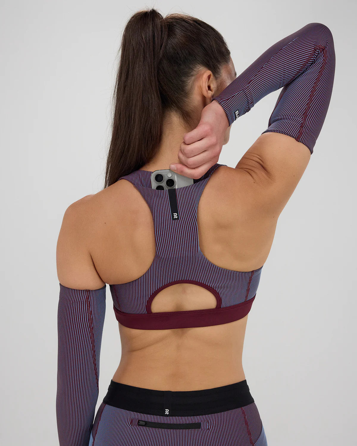 Bandit Running Striped Cadence™ Scoop Neck Run Bra - Fig / Vintage Blue