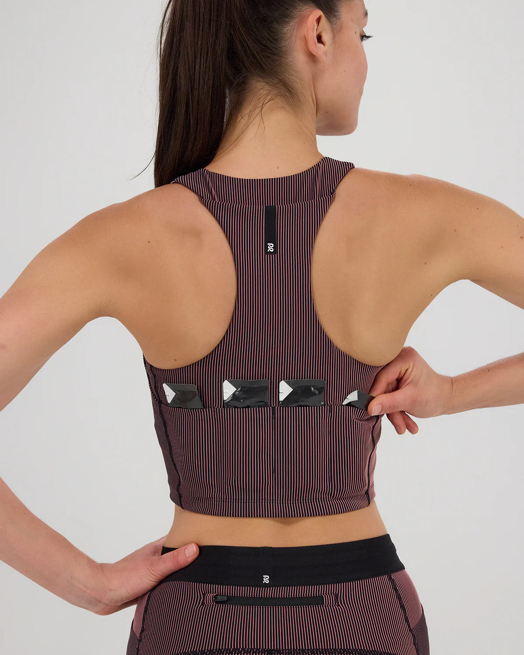 Bandit Running Striped Cadence™ Zip Front Race Crop - Black / Mauve