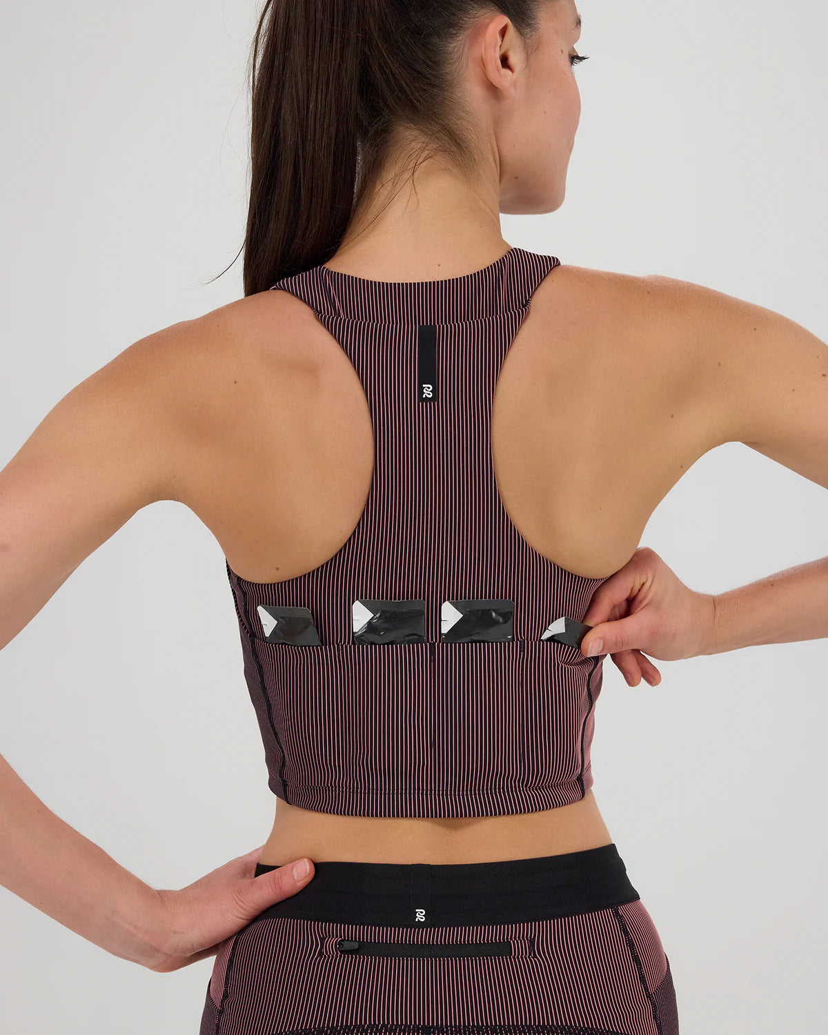 Bandit Running Striped Cadence™ Zip Front Race Crop - Black / Mauve