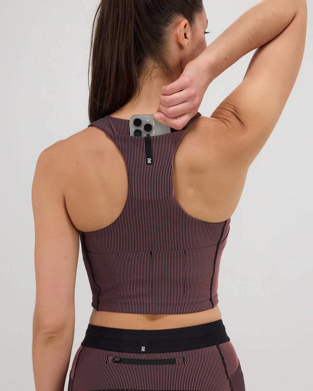 Bandit Running Striped Cadence™ Zip Front Race Crop - Black / Mauve