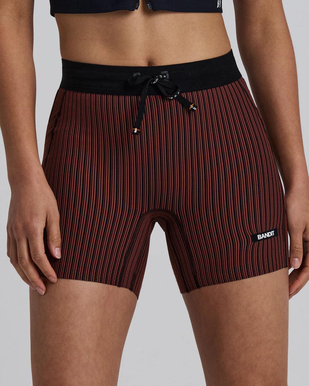 Bandit Running Women's Striped Cadence™ 5" Compression Shorts - Mahogany / Black
