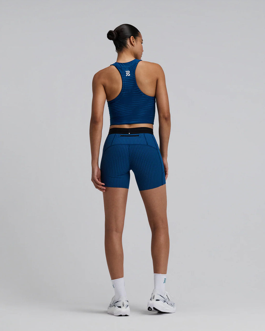 Bandit Running Women's Striped Cadence™ 5" Compression Shorts - Ink Blue / Aegean