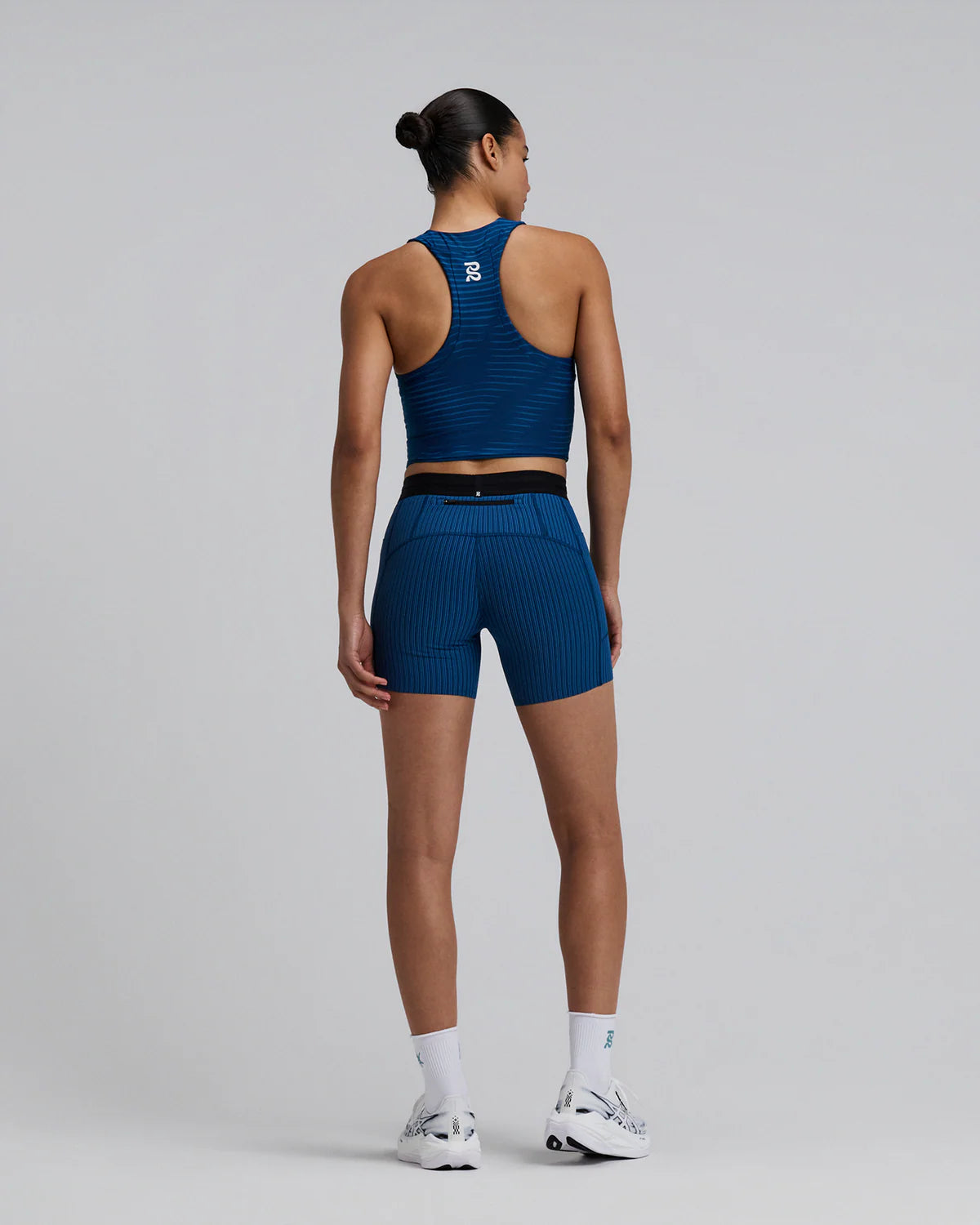 Bandit Running Women's Striped Cadence™ 5" Compression Shorts - Ink Blue / Aegean