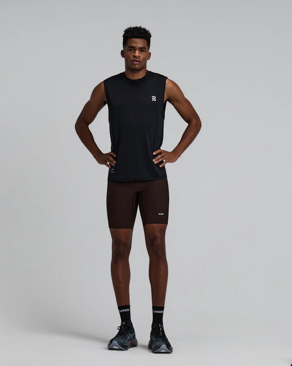 Bandit Running Men's Striped Cadence™ 7 Pocket Lined Half Tights - Cacao / Black