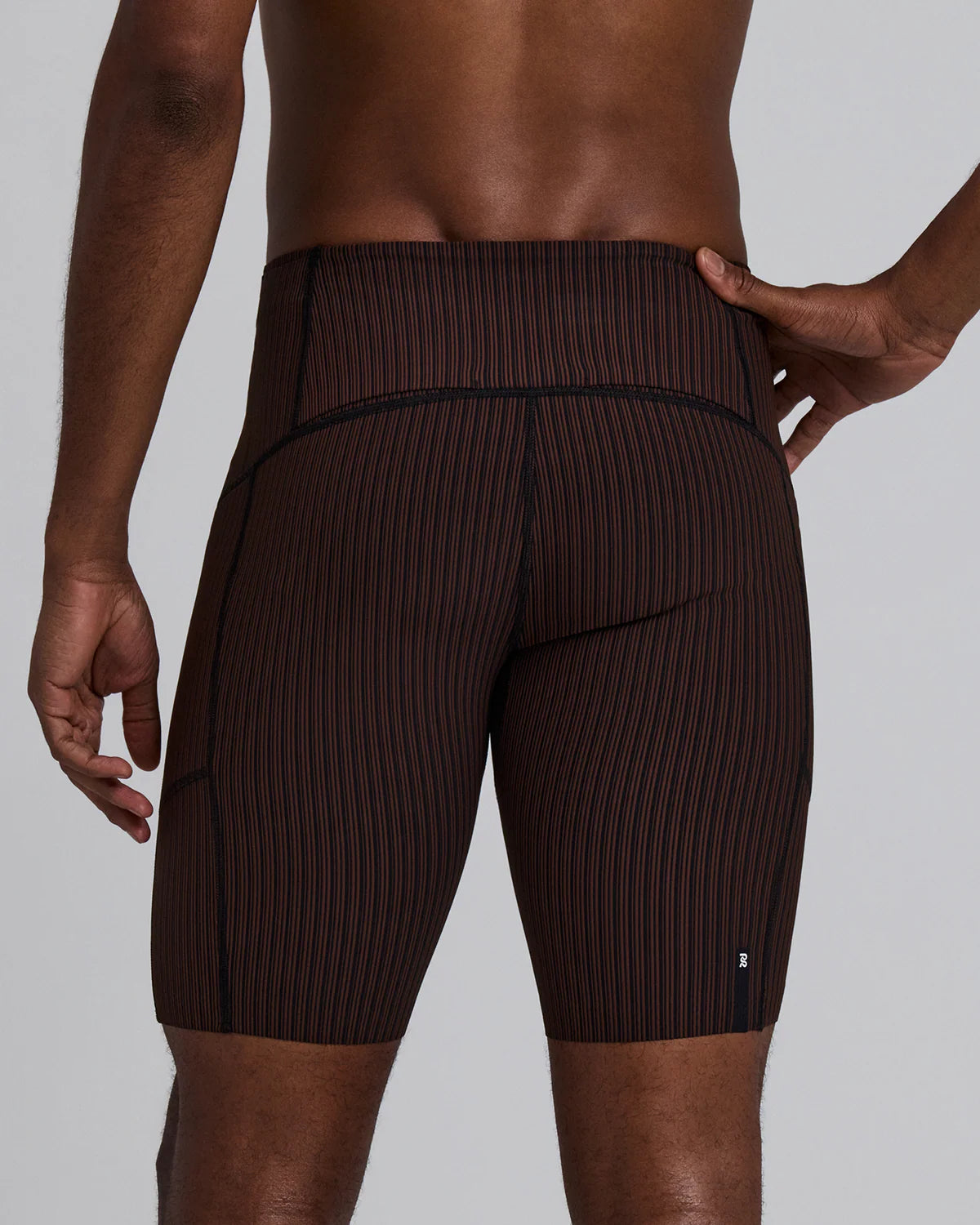Bandit Running Men's Striped Cadence™ 7 Pocket Lined Half Tights - Cacao / Black
