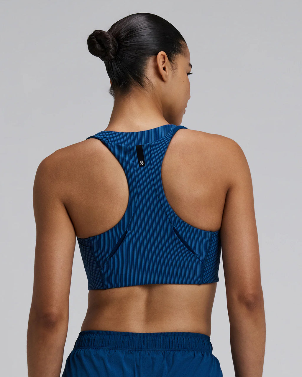 Bandit Running Women's Striped Cadence™ Longline Bra - Ink Blue / Aegean