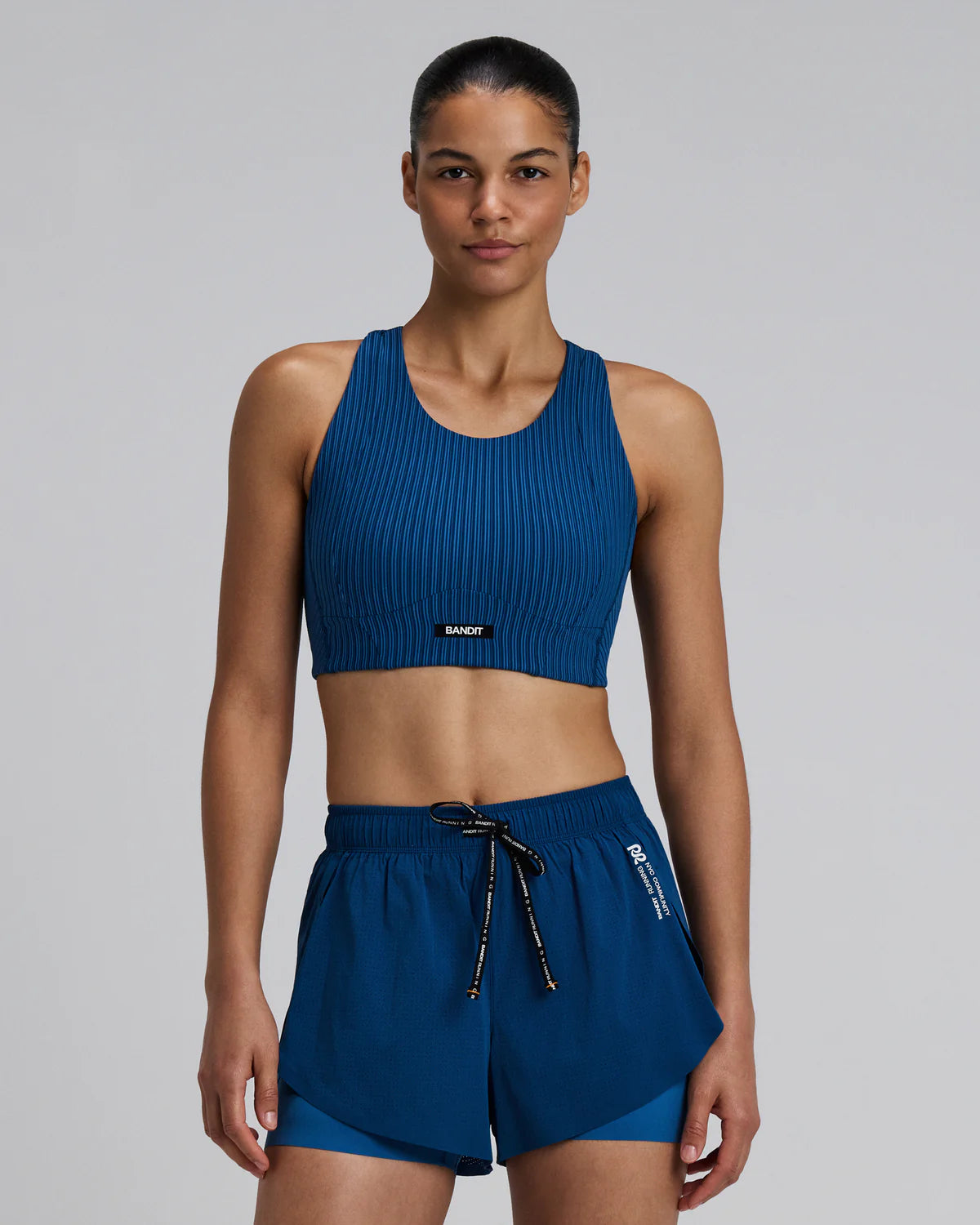 Bandit Running Women's Striped Cadence™ Longline Bra - Ink Blue / Aegean