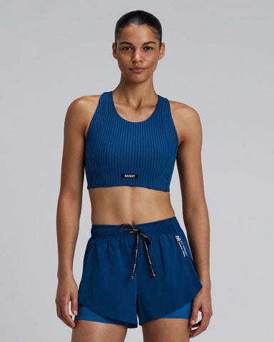 Bandit Running Women's Striped Cadence™ Longline Bra - Ink Blue / Aegean