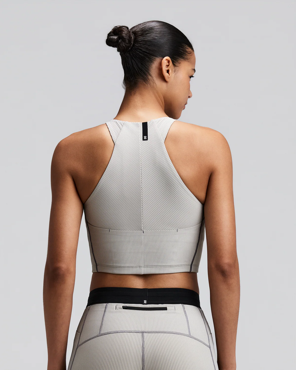 Bandit WOMEN'S STRIPED CADENCE™ ZIP FRONT RACE CROP -PLASTER / SLATE