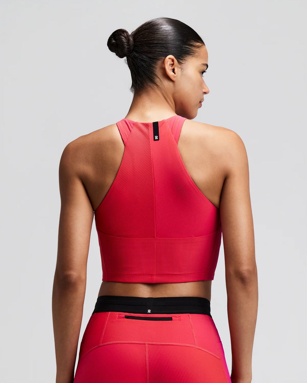 Bandit WOMEN'S STRIPED CADENCE™ ZIP FRONT RACE CROP - POPPY / AZALEA