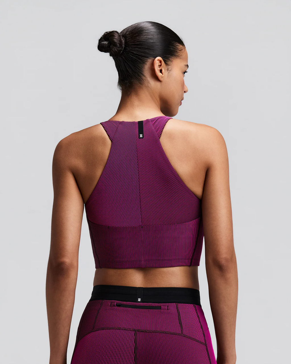 Bandit WOMEN'S STRIPED CADENCE™ ZIP FRONT RACE CROP - ESPRESSO / AZALEA