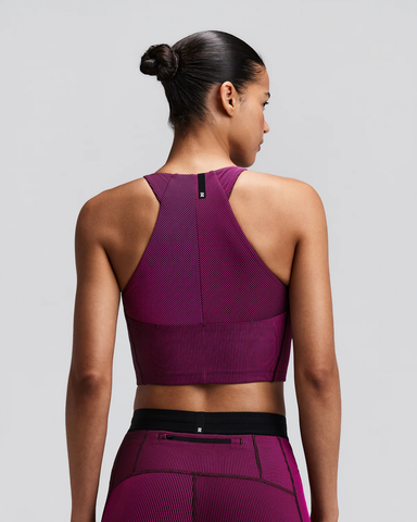 Bandit WOMEN'S STRIPED CADENCE™ ZIP FRONT RACE CROP - ESPRESSO / AZALEA hover